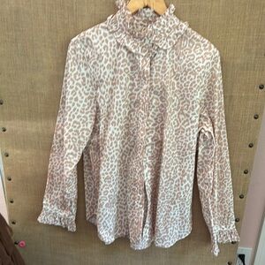 J. Crew Cream Ruffled Bib Collar Button Down Shirt